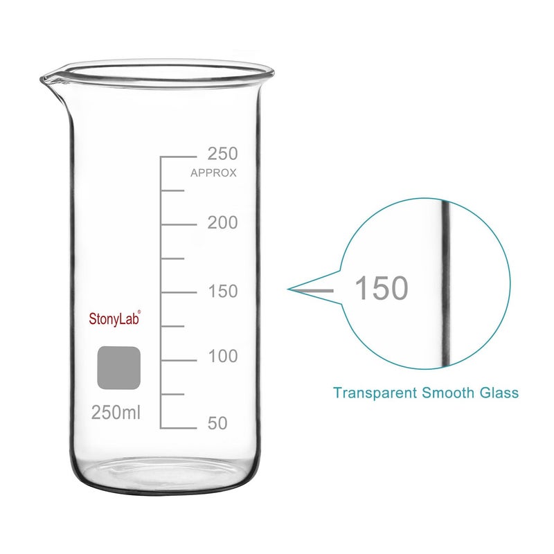 stonylab Borosilicate Glass Graduated Tall Beaker with Pouring Spout, 250 ml - Image 3